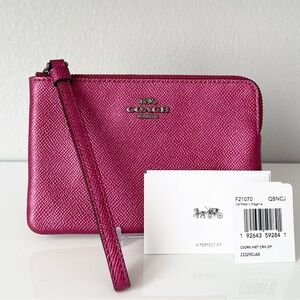 Coach Metallic Pink Corner Zip Wristlet